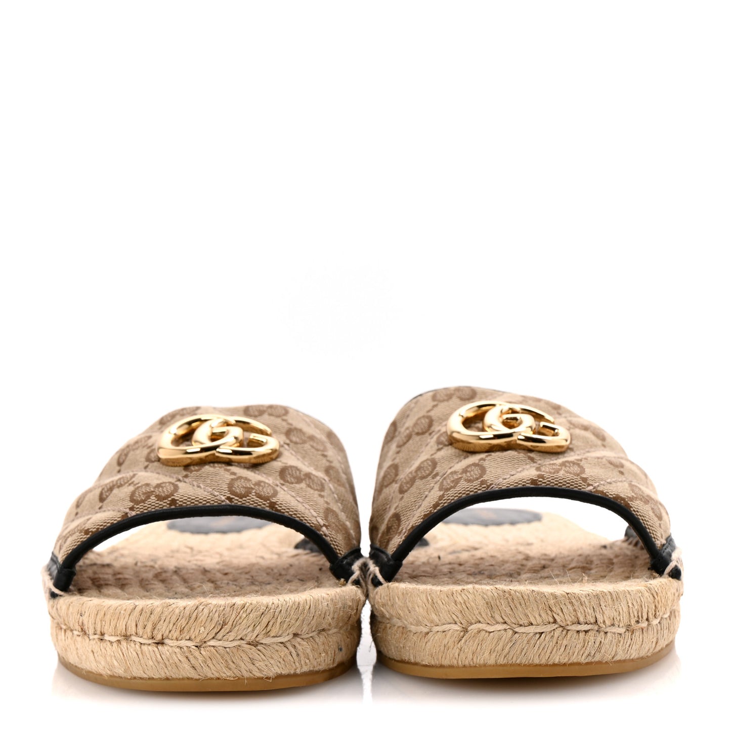Monogram Matelasse GG Marmont Espadrille 20mm Slide Sandals 40 Beige Ebony Black