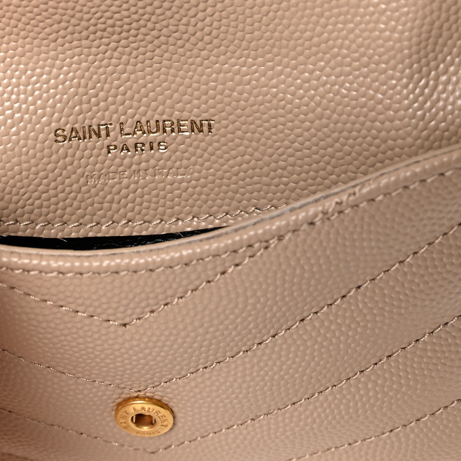 Saint Laurent Grain De Poudre Matelasse Chevron Monogram Compact Wallet Dark Beige 6 of 7