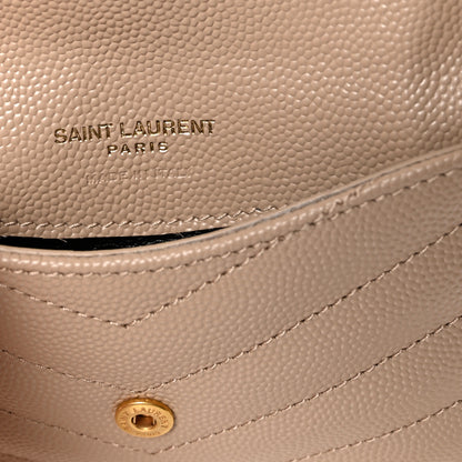 Saint Laurent Grain De Poudre Matelasse Chevron Monogram Compact Wallet Dark Beige 6 of 7