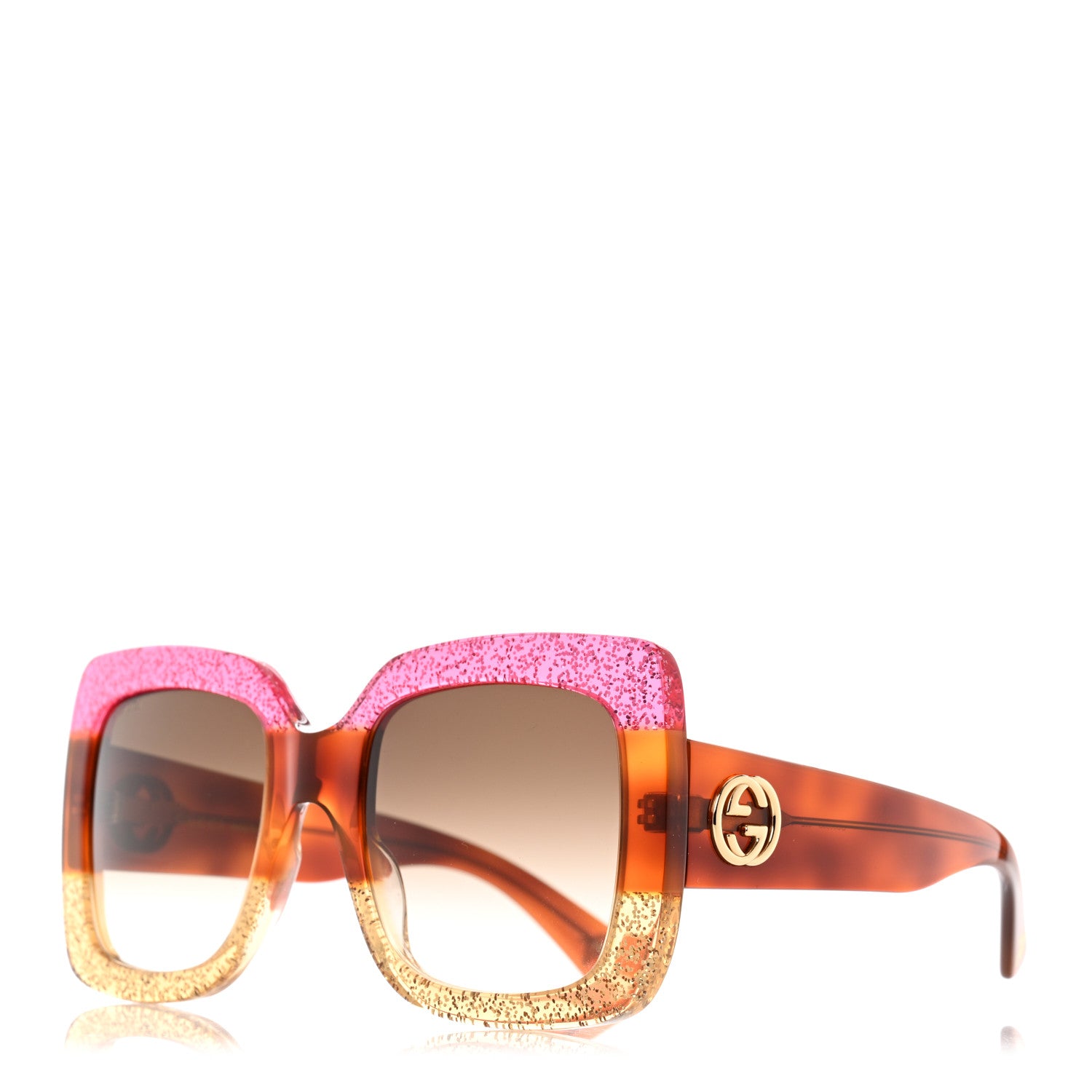 Gucci Acetate Square Frame Sunglasses GG0083S Glitter Pink Multi 1 of 8