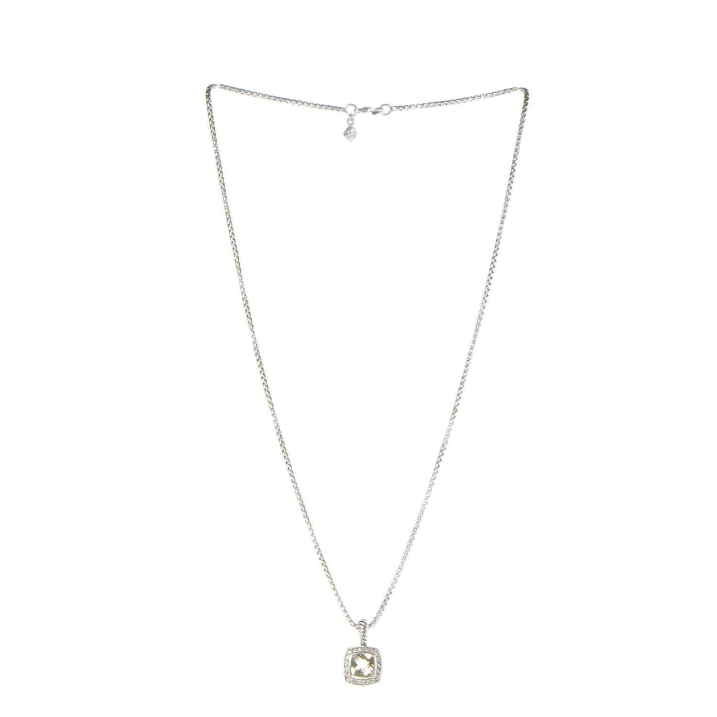 Sterling Silver Diamond Prasiolite 7mm Petite Albion Pendant Necklace