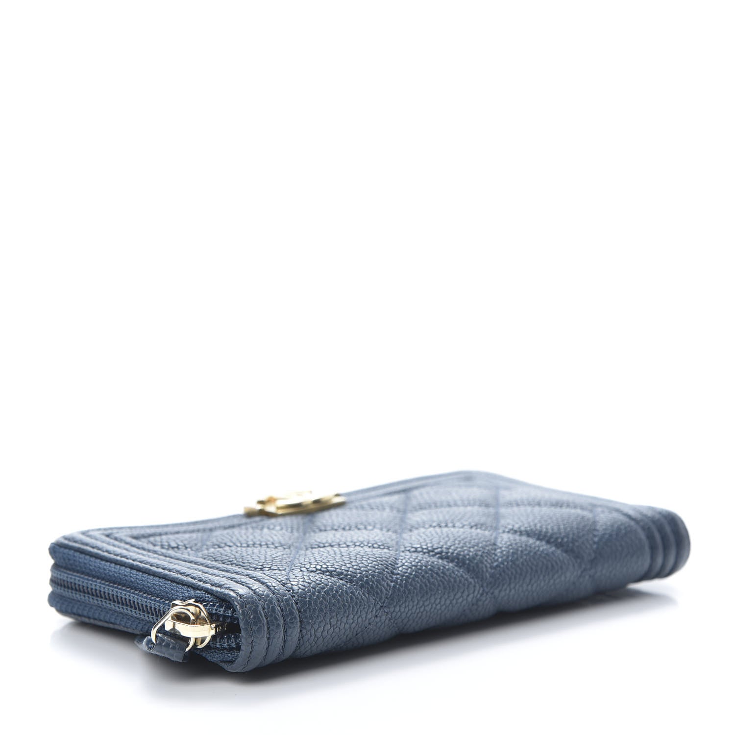 Chanel Caviar Quilted Boy Small Zip Around Wallet Blue 4 of 10