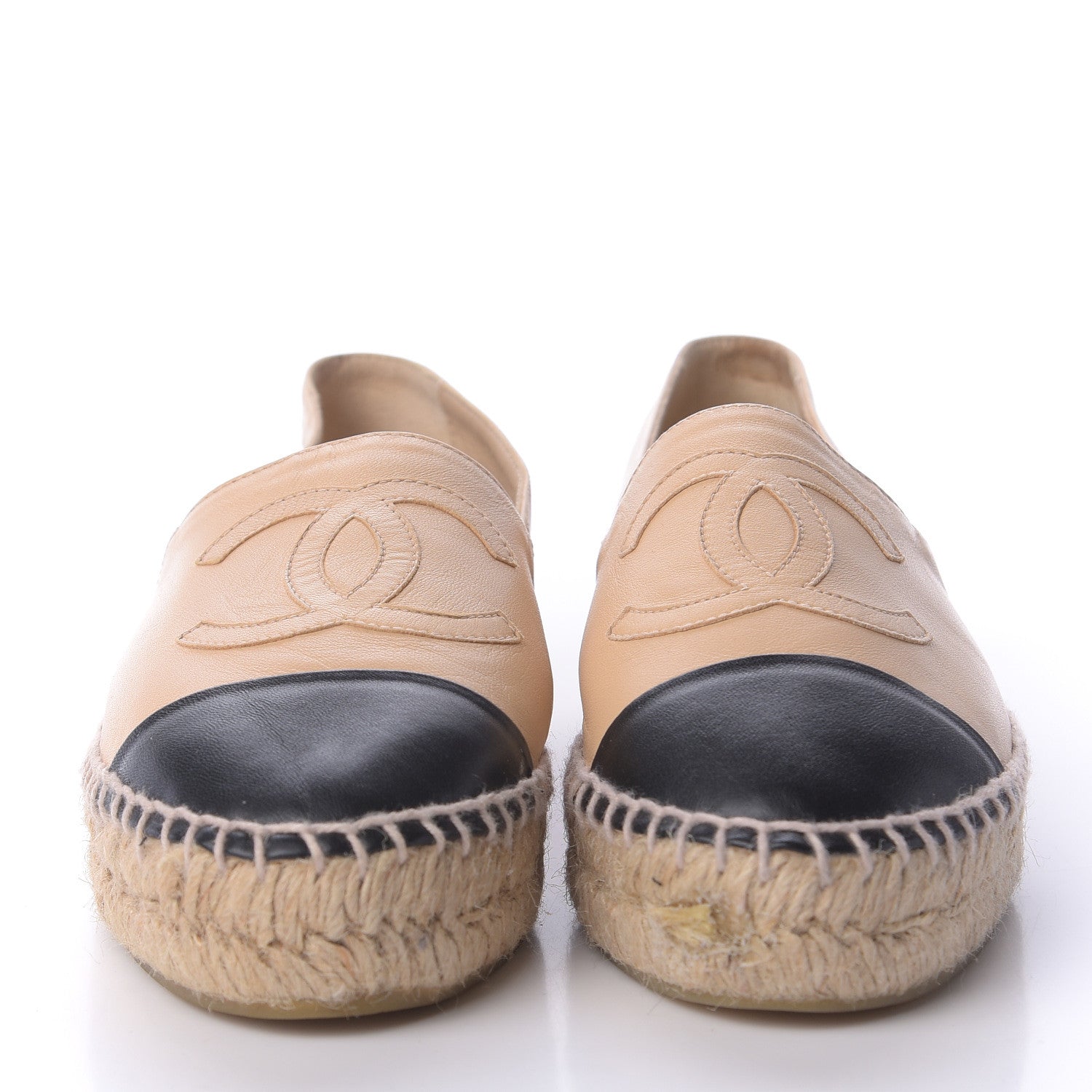 Chanel Lambskin CC Espadrilles 35 Beige Black 2 of 9