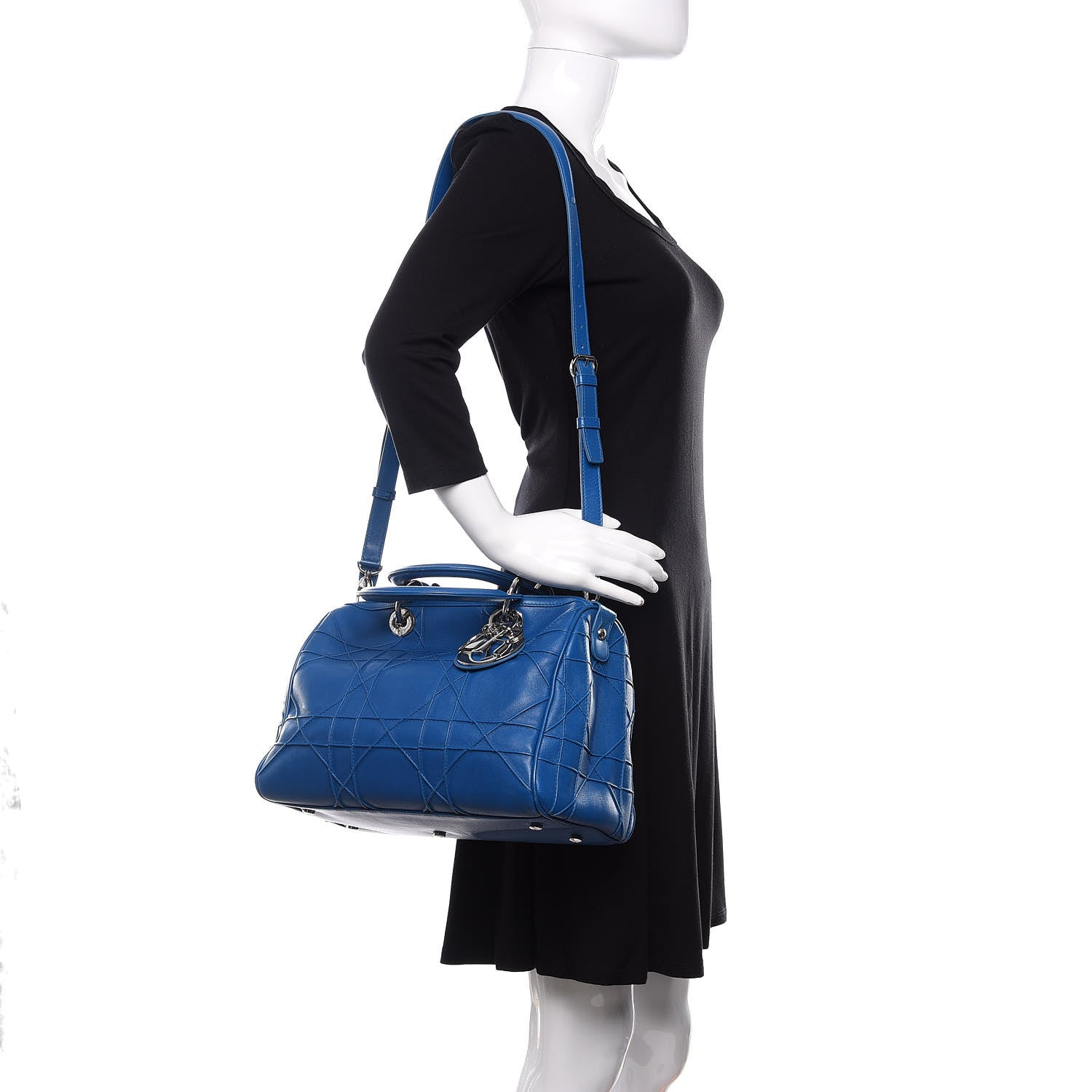 Christian Dior Lambskin Cannage Granville Polochon Blue 2 of 15