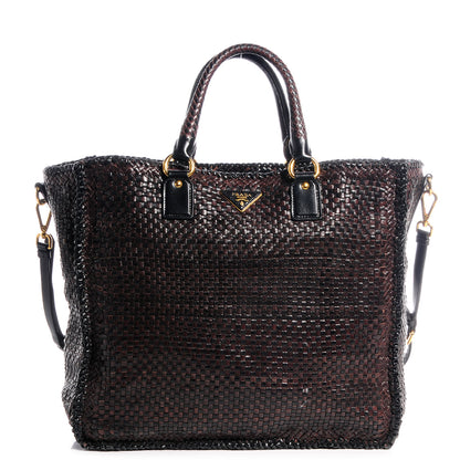 Prada Goatskin Woven Large Tote Moro Black 1 of 8