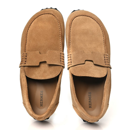 Hermes Suede Calfskin Womens Lazy Loafers 37 Brune Fume 2 of 10