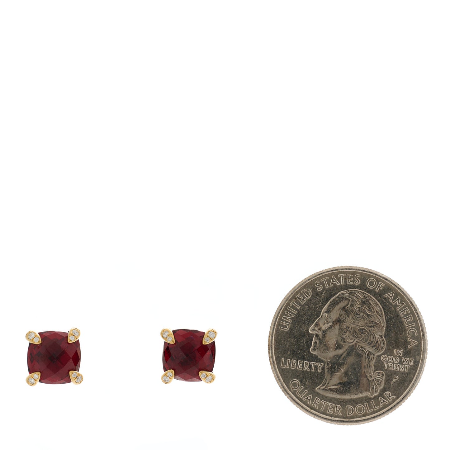 18K Yellow Gold Diamond Garnet 8mm Chatelaine Earrings