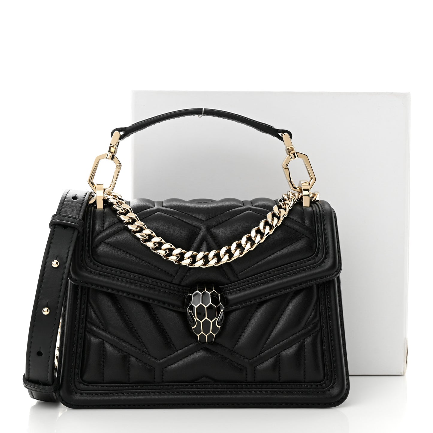 Smooth Calfskin Quilted Serpenti Forever Diamond Maxi Framed Shoulder Bag Black