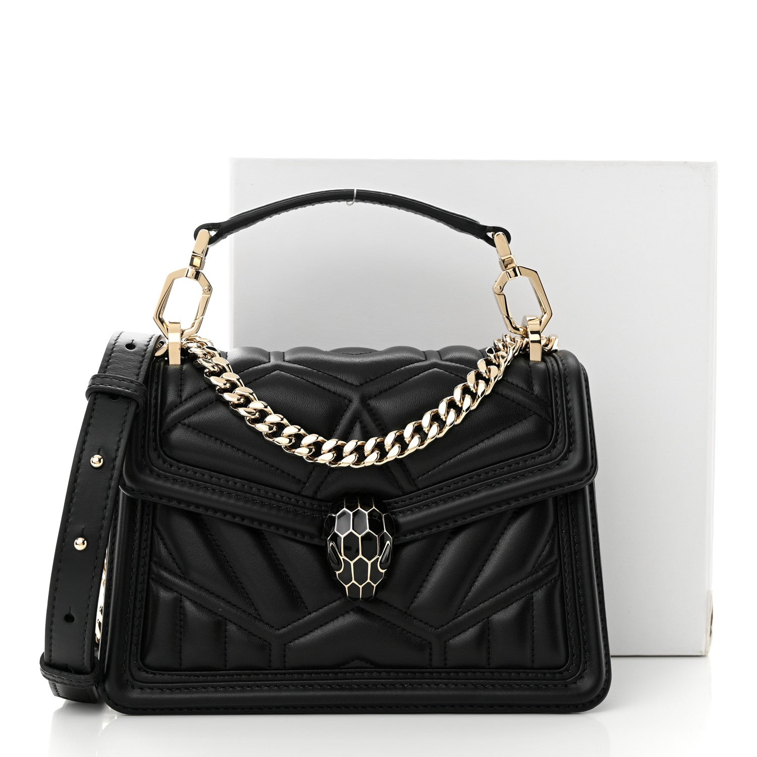 Bulgari Smooth Calfskin Quilted Serpenti Forever Diamond Maxi Framed Shoulder Bag Black 10 of 10