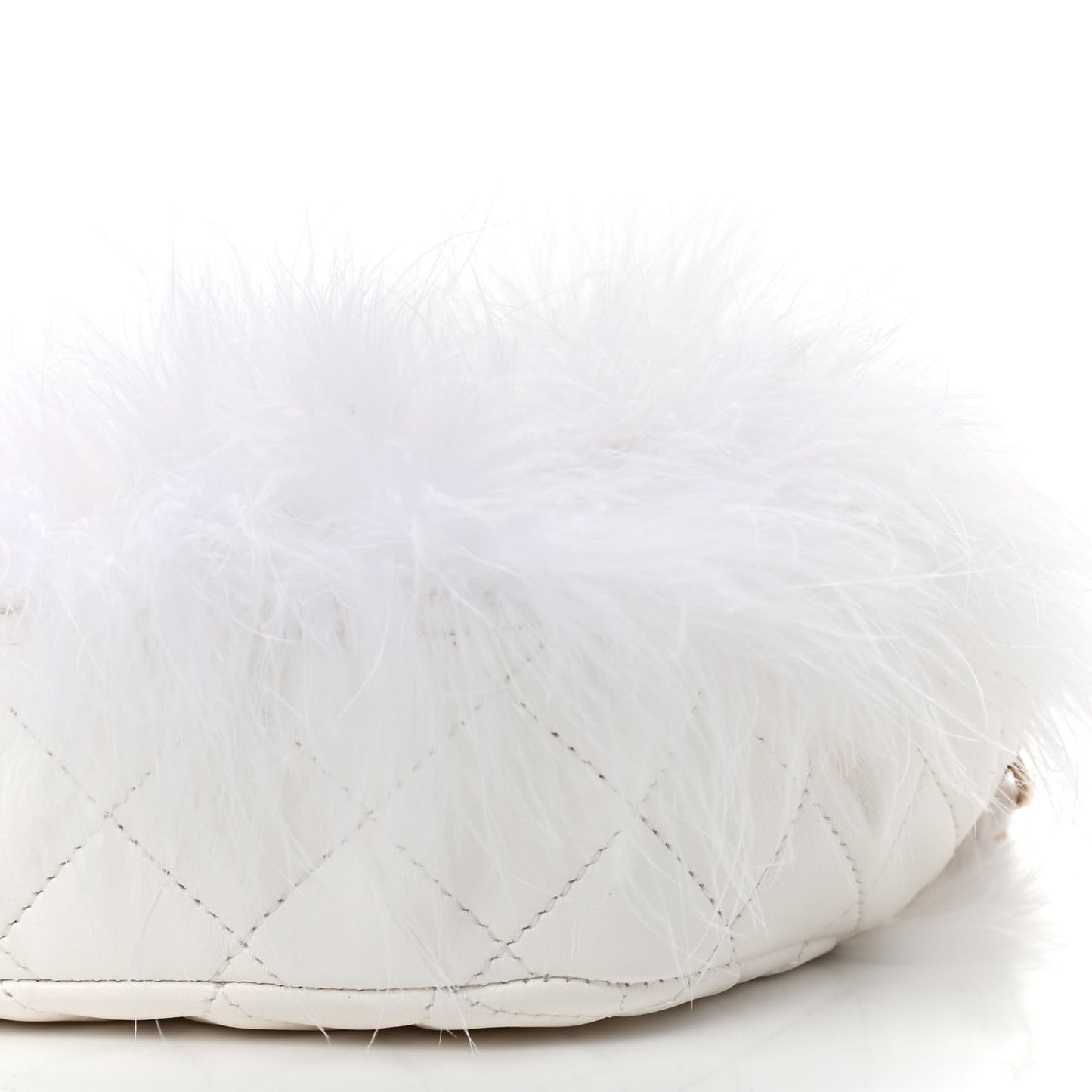 Feathers Lambskin Quilted Flap White