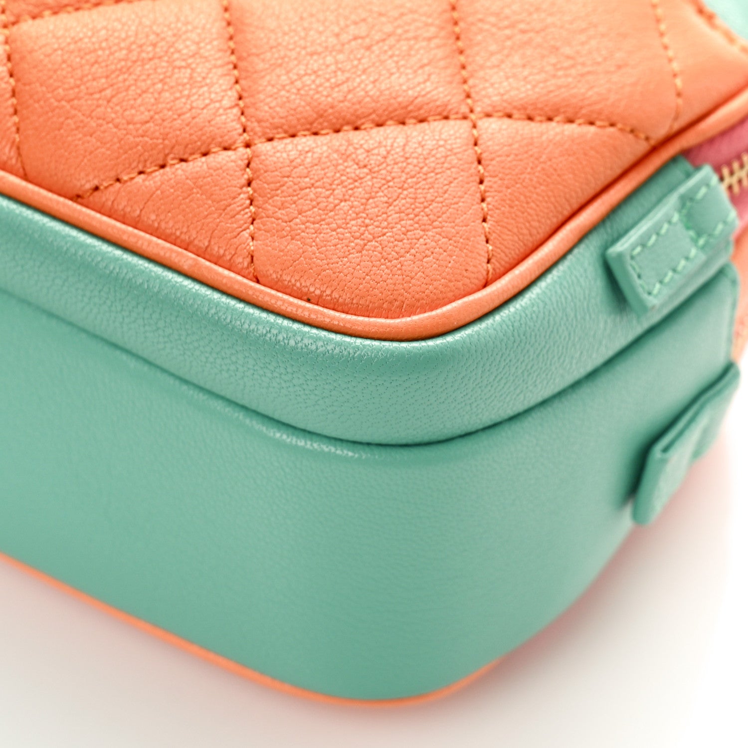 Chanel Goatskin Quilted Tri-Color In & Out Waist Bag Orange Green Pink 11 of 12