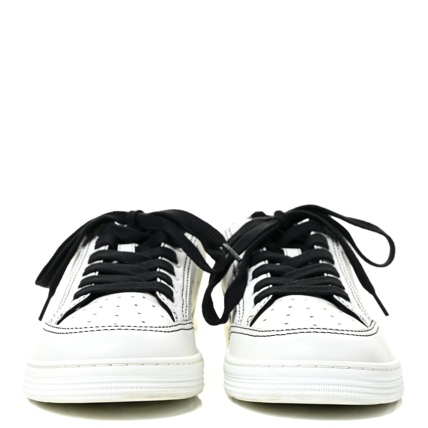 Chanel Calfskin Womens Logo Sneakers 37 Black White 2 of 10