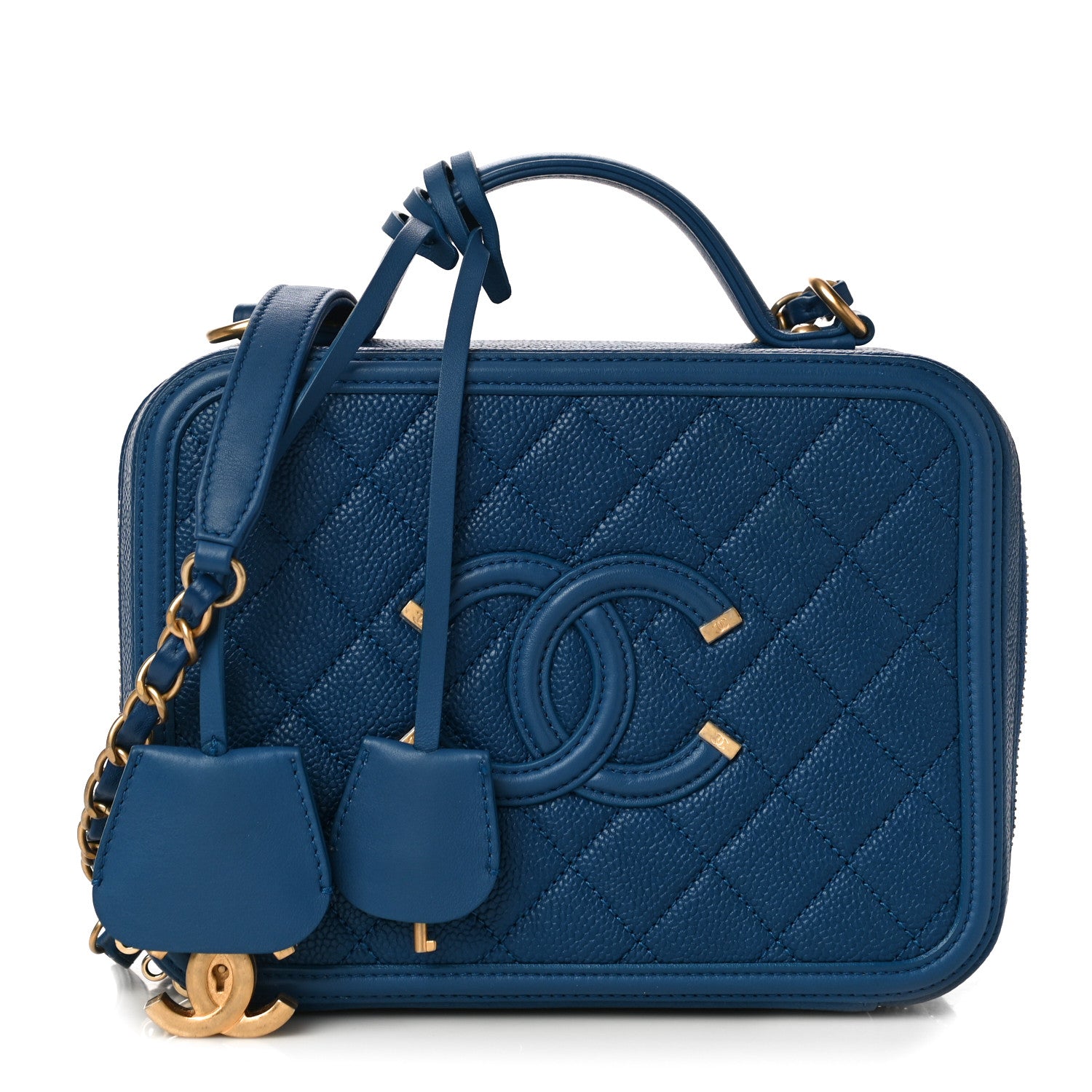 Chanel Caviar Quilted Medium CC Filigree Vanity Case Dark Blue 1 of 10