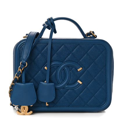 Chanel Caviar Quilted Medium CC Filigree Vanity Case Dark Blue 1 of 10