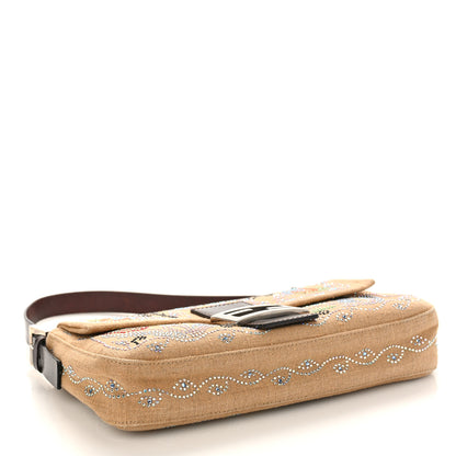 Fendi Linen Crystal Floral Beaded Baguette Beige Multicolor 4 of 8