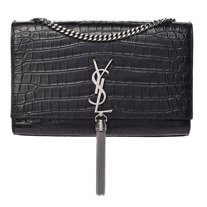 Saint Laurent Calfskin Crocodile Embossed Medium Classic Monogram Kate Tassel Satchel Black 1 of 12