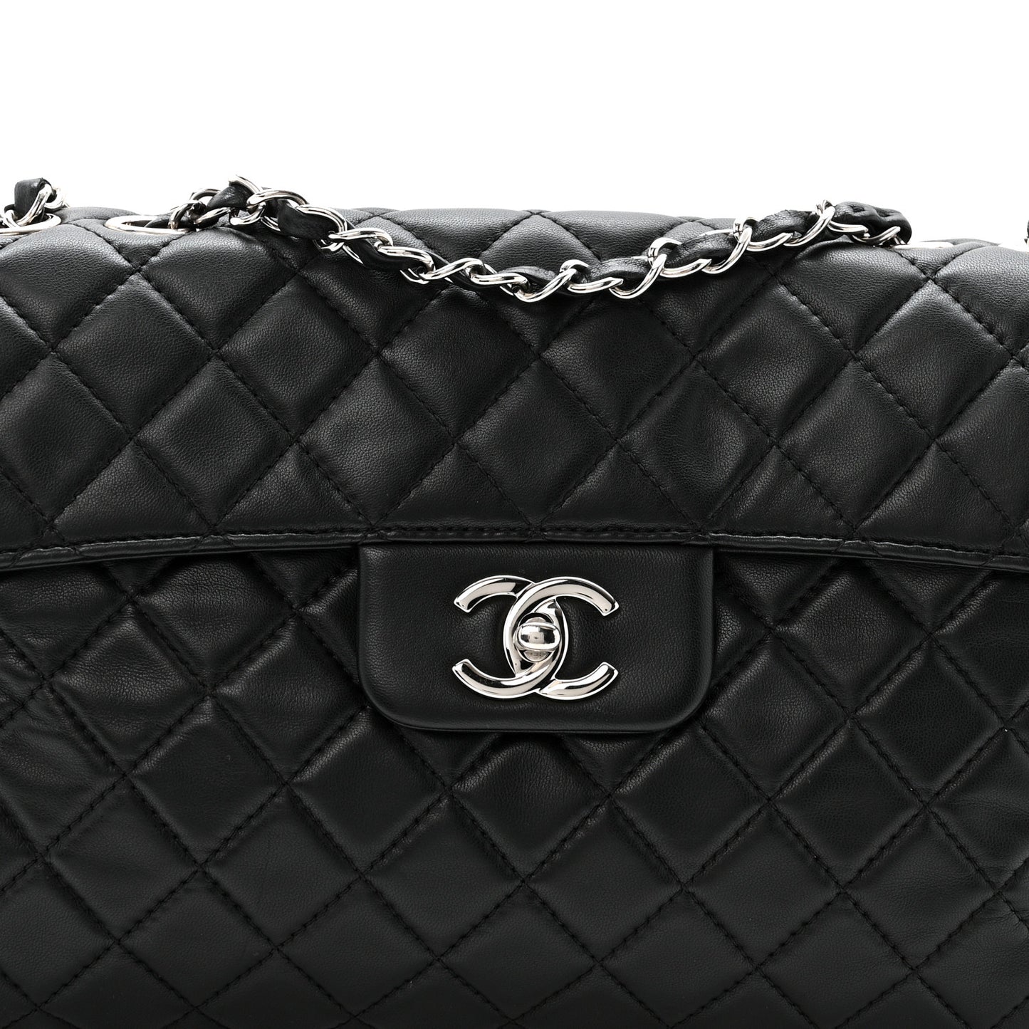Lambskin Quilted Jumbo Chanel by 4 Flap Black