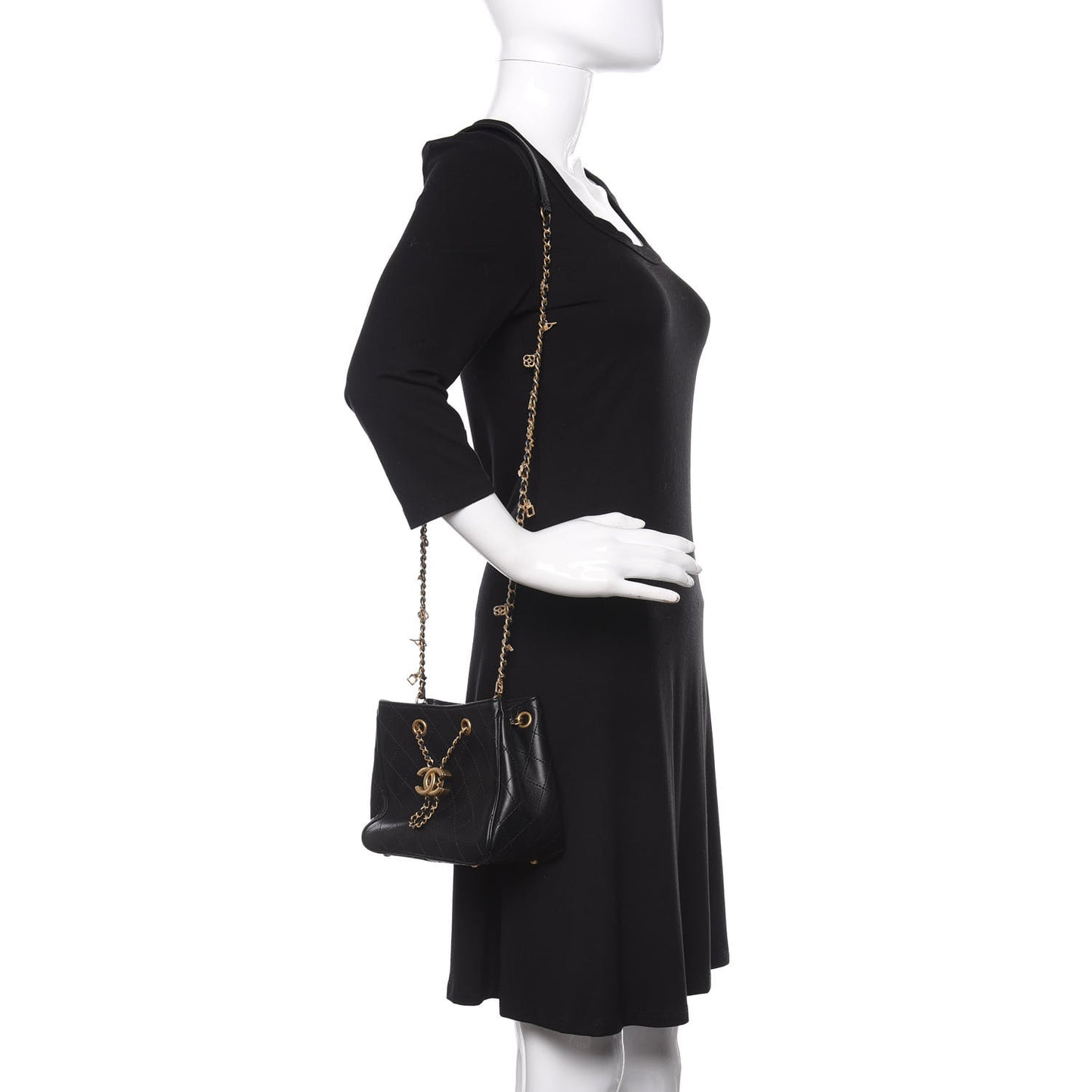 Calfskin Stitched Small Egyptian Amulet Drawstring Bag Black