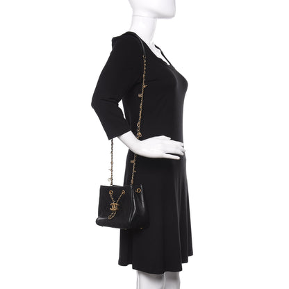 Chanel Calfskin Stitched Small Egyptian Amulet Drawstring Bag Black 2 of 11