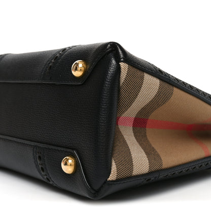 Burberry Grainy Calfskin House Check Small Brogue Banner Tote Black 9 of 9