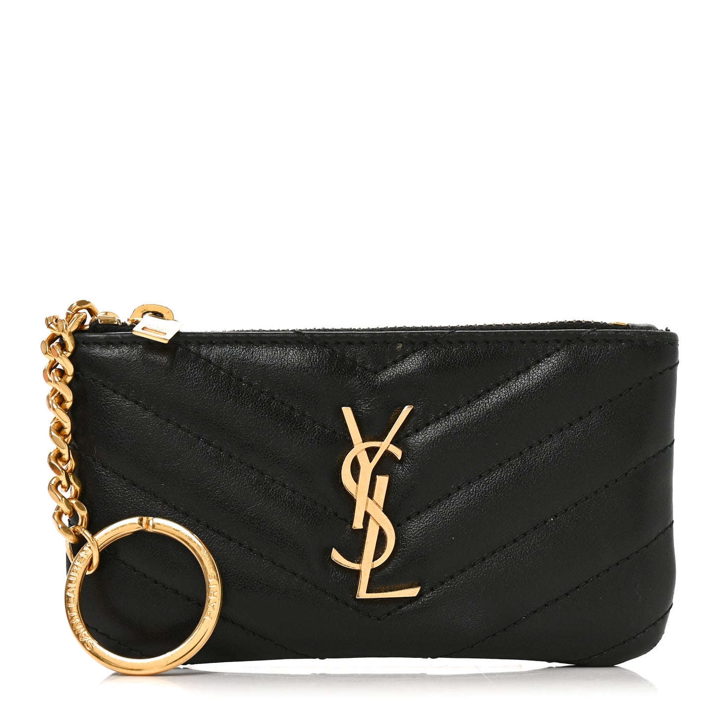 Calfskin Matelasse Monogram Key Pouch Black