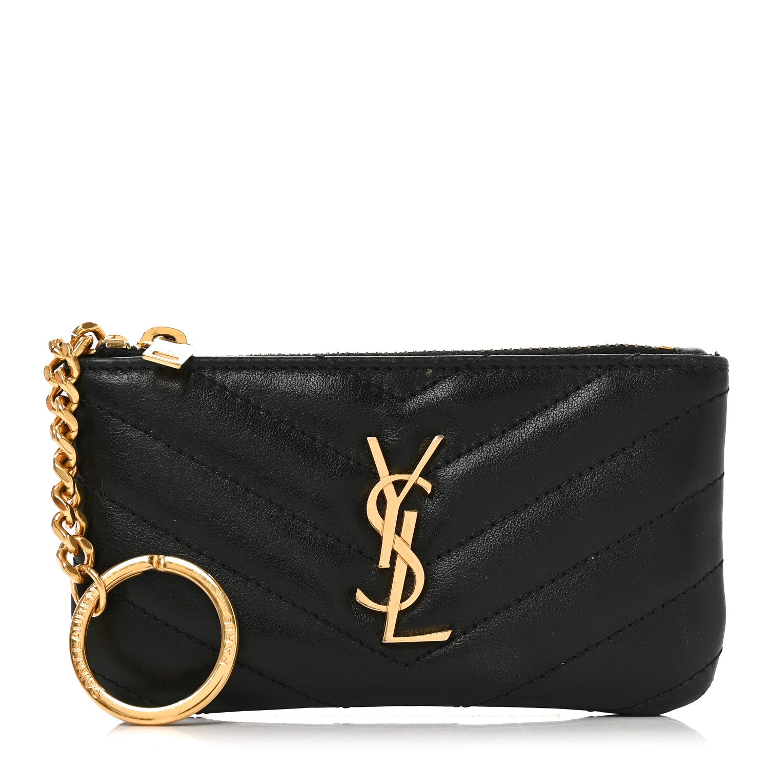 Saint Laurent Calfskin Matelasse Monogram Key Pouch Black 1 of 8