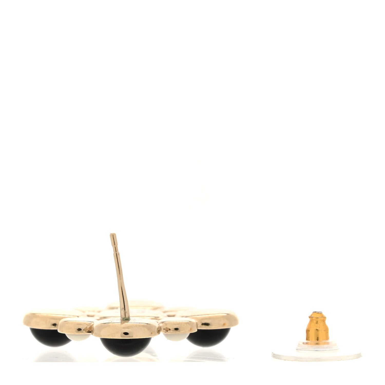 Chanel Gripoix Poured Glass Pearl Crystal CC Single Earring Gold Black 3 of 5