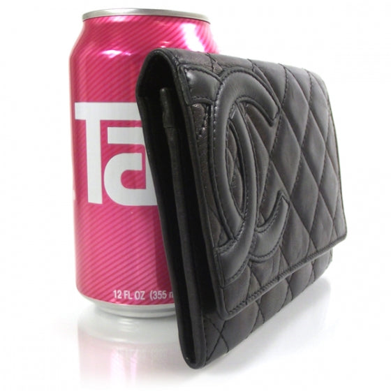 Calfskin Quilted Cambon Flap Wallet Black