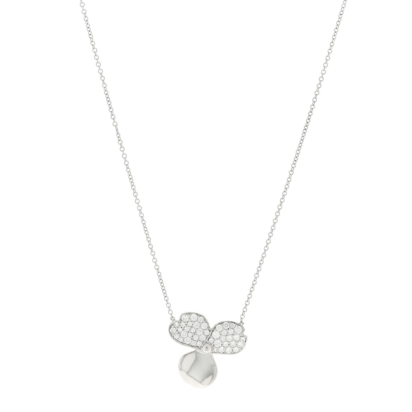 Platinum Diamond Paper Flowers Pendant Necklace