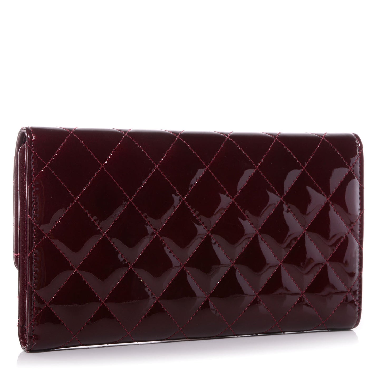Patent Quilted Large Flap Wallet Light Burgundy