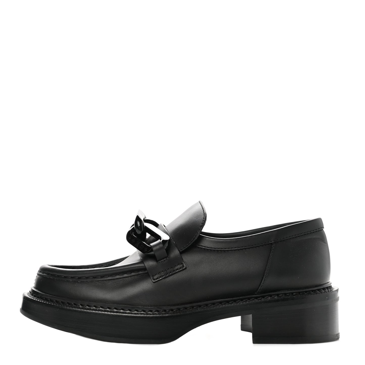 Calfskin Oversized Chain Academy Loafers 37 Black
