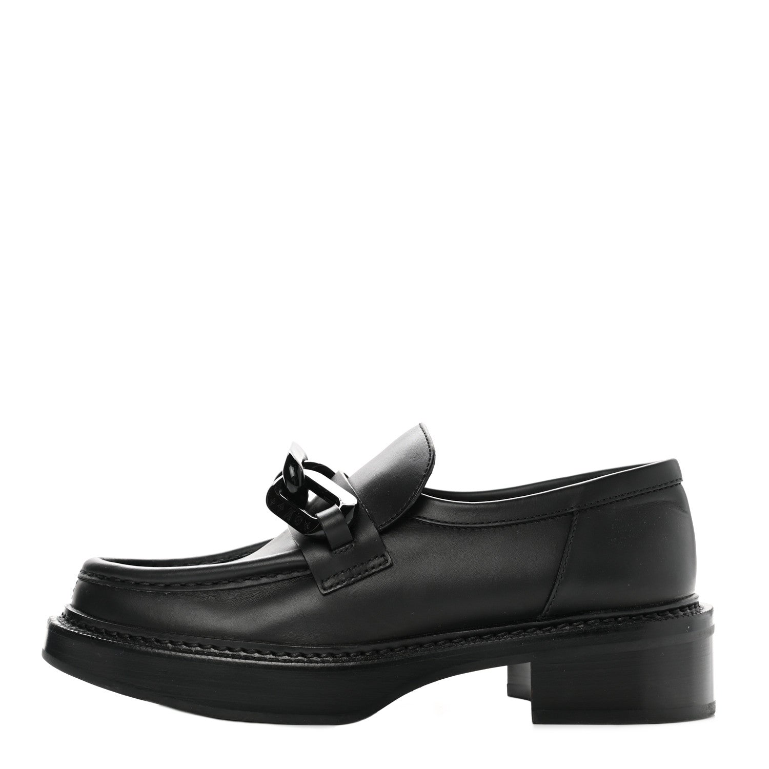 Louis Vuitton Calfskin Oversized Chain Academy Loafers 37 Black 1 of 8
