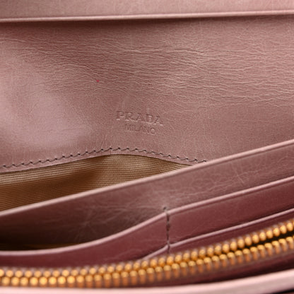 Prada Glossy Calfskin Triangle Quilted Triangle Continental Flap Wallet Light Pink 6 of 9