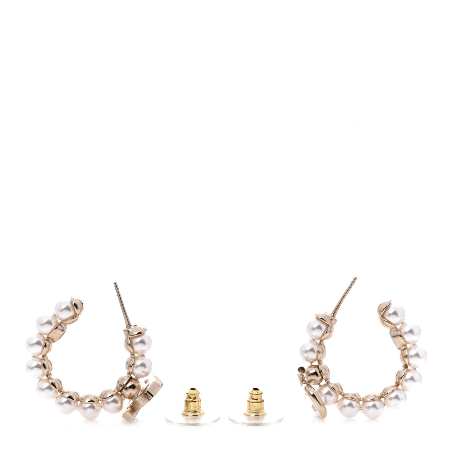 Crystal Pearl CC No 5 Hoop Earrings Gold