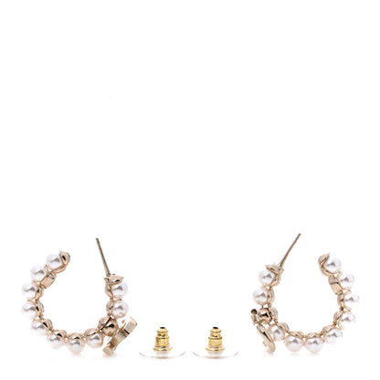 Chanel Crystal Pearl CC No 5 Hoop Earrings Gold 3 of 5