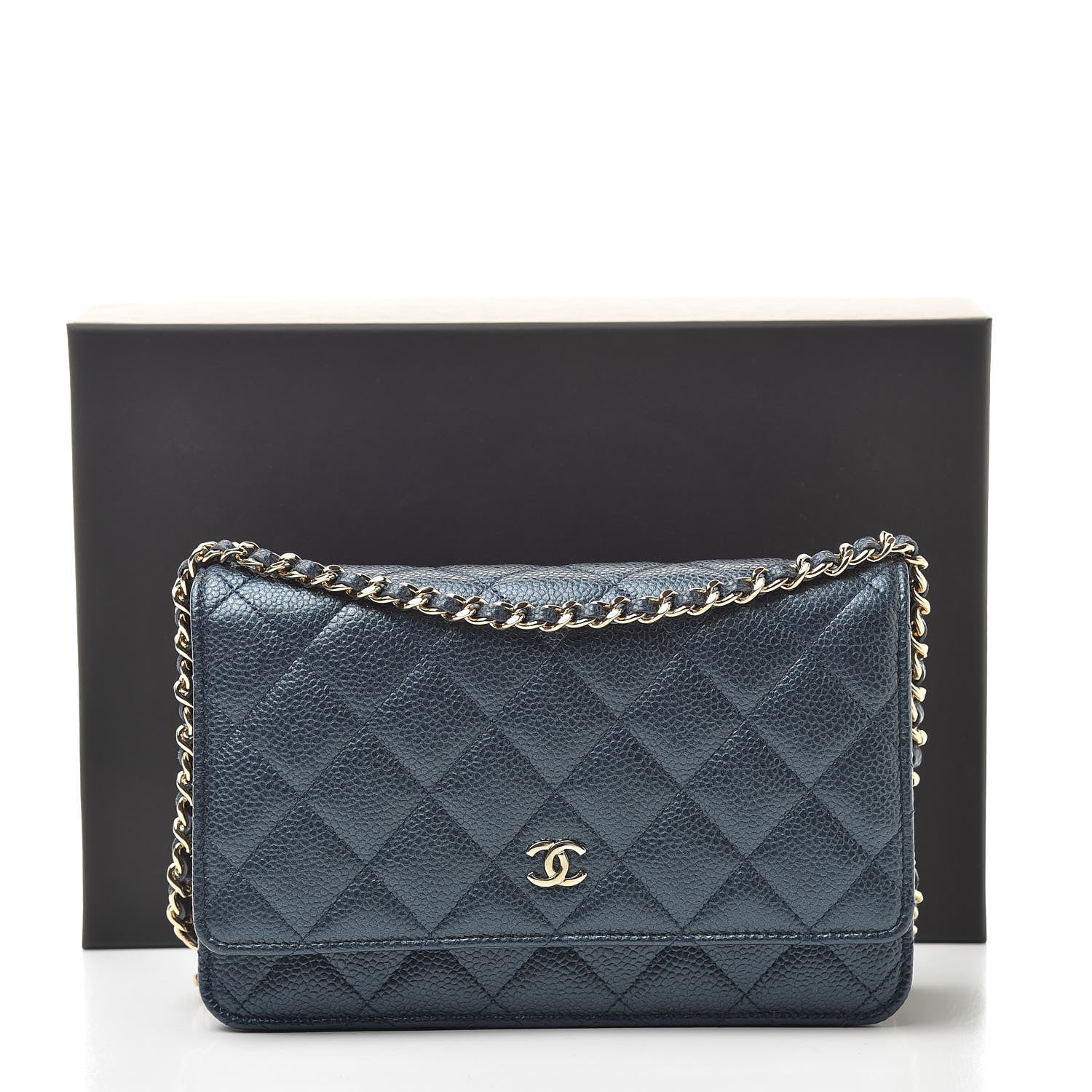 Chanel Iridescent Caviar Quilted Wallet On Chain WOC Dark Blue 12 of 12