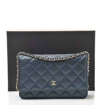 Chanel Iridescent Caviar Quilted Wallet On Chain WOC Dark Blue 12 of 12