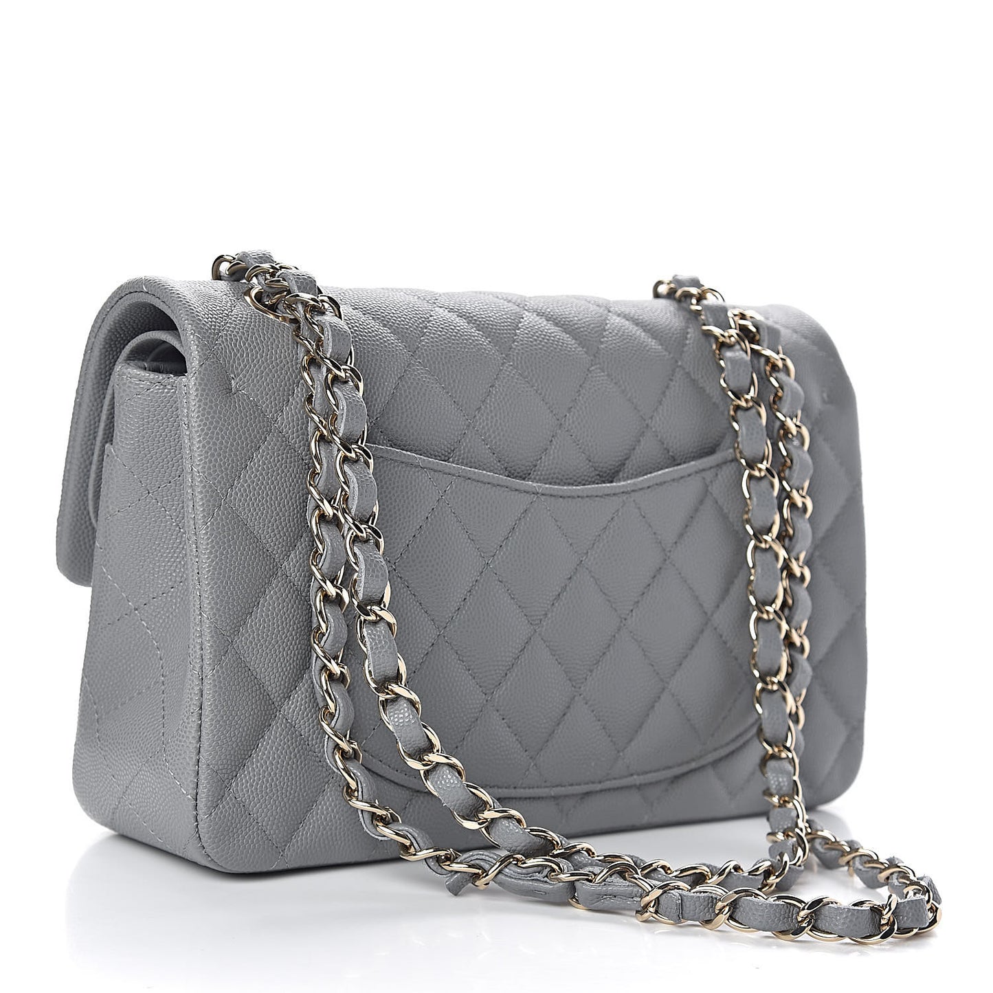 Caviar Quilted Small Double Flap Grey