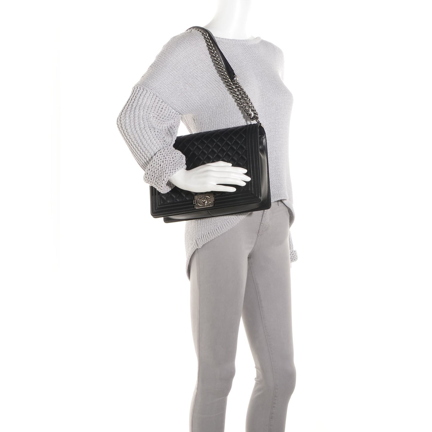 Metallic Calfskin Large Boy Flap Black