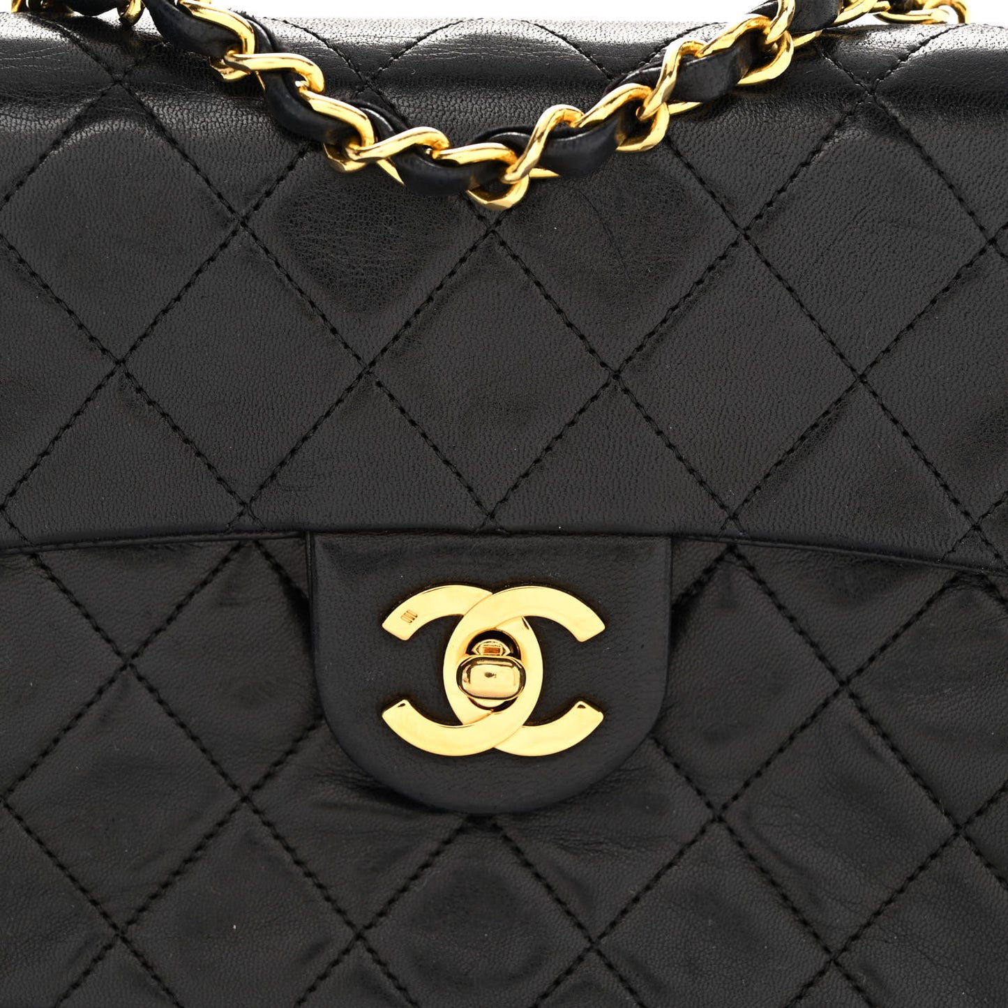 Lambskin Quilted Mini Square Flap Black