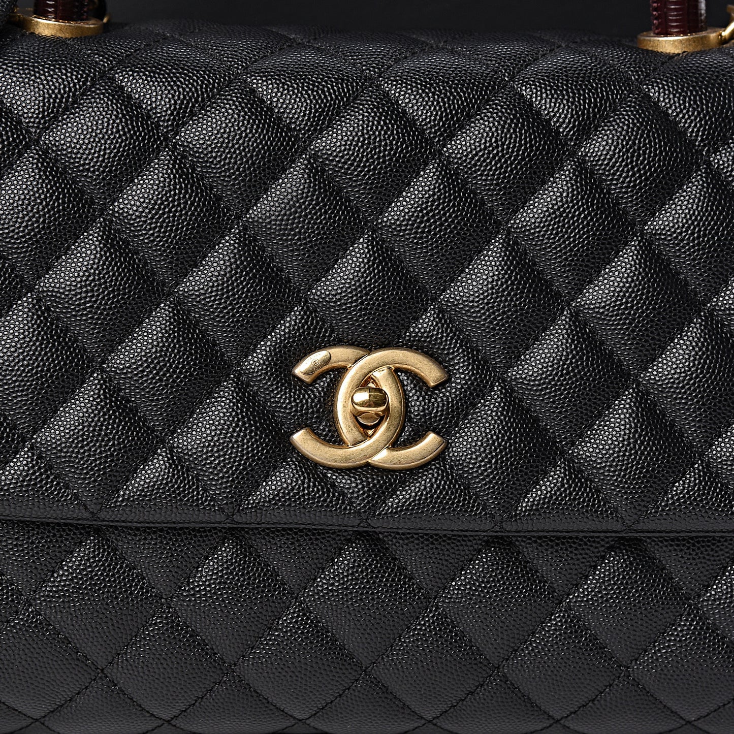 Caviar Lizard Embossed Quilted Small Coco Handle Flap Black