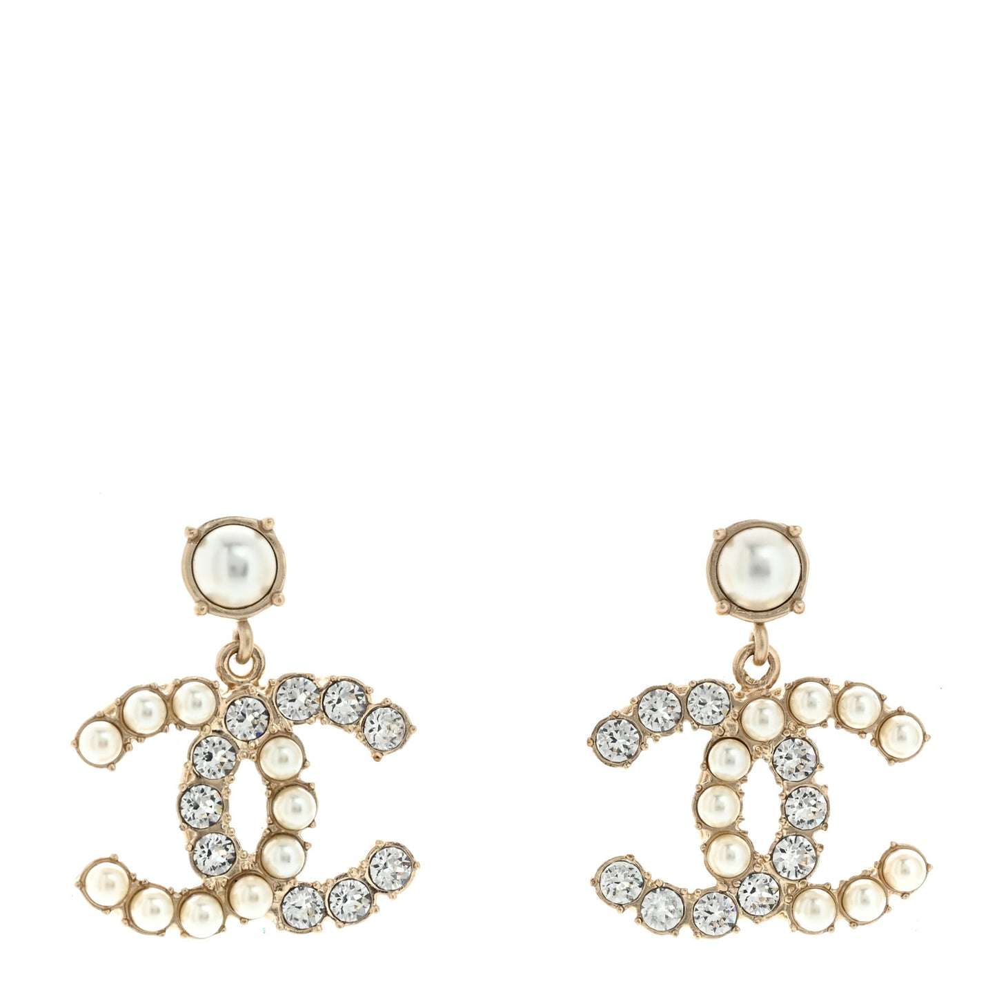 Crystal Pearl Dazzling Domino CC Drop Earrings Gold