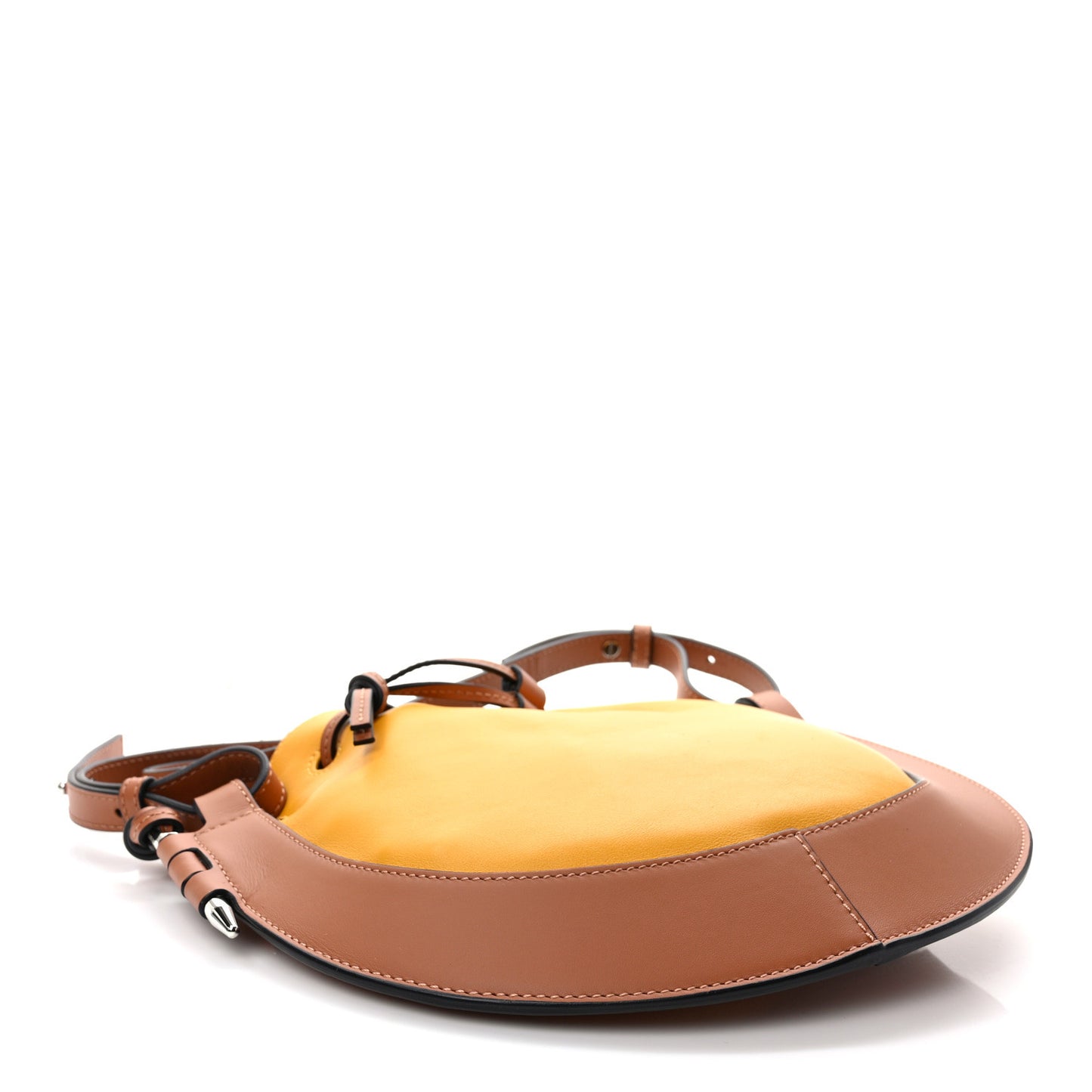 Nappa Colorblock Horseshoe Bag Yellow Tan