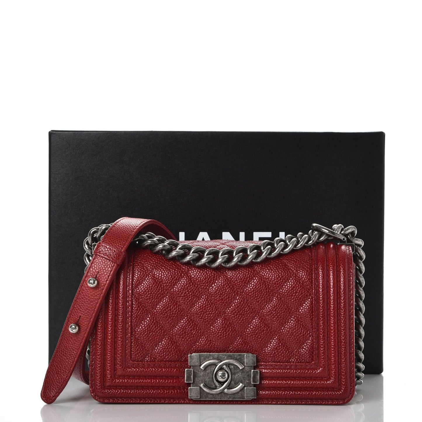 Caviar Quilted Small Boy Flap Dark Red