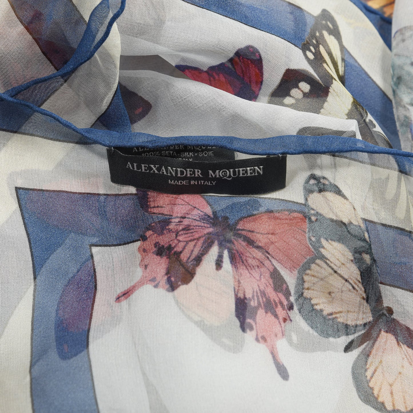 Silk Chiffon Butterfly And Lion Scarf Blue