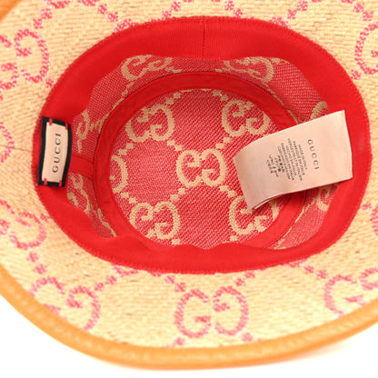 Gucci Raffia GG Monogram Embroidered Fedora Hat S Beige Pink 7 of 11