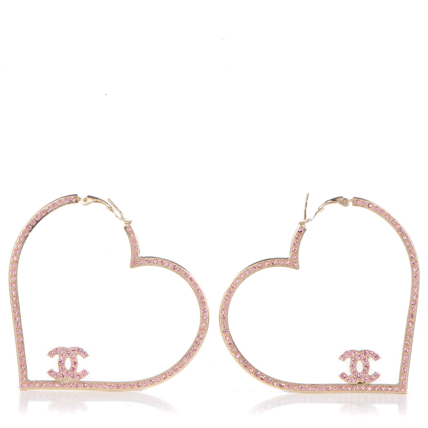 Chanel Swarovski Crystal CC Heart Hoop Earrings Pink 1 of 5