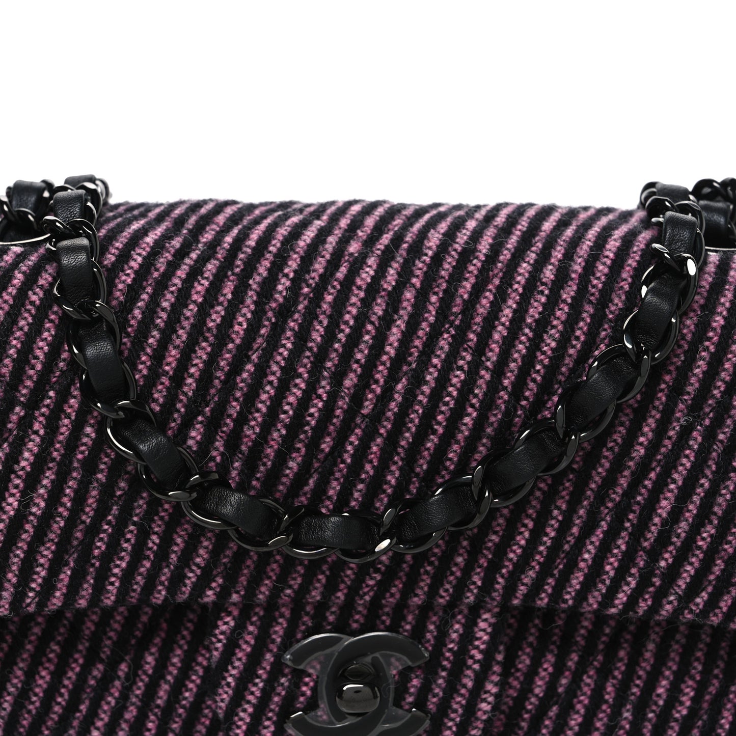 Wool Tweed Quilted Mini Rectangular Flap Pink Black