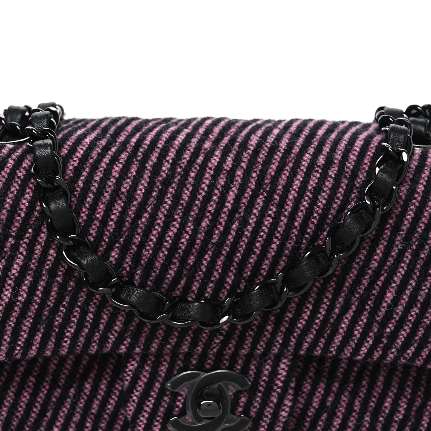 Chanel Wool Tweed Quilted Mini Rectangular Flap Pink Black 7 of 10