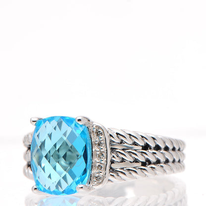 David Yurman Sterling Silver Diamond Blue Topaz 10mm Petite Wheaton Ring 55 7.25 3 of 5